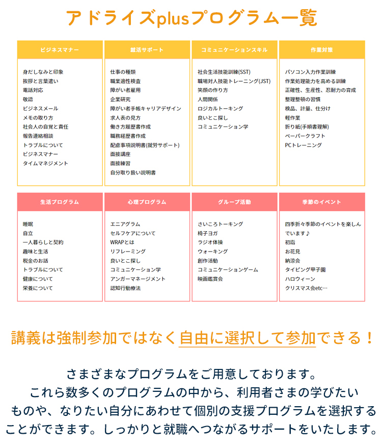 アドライズplusプログラム一覧